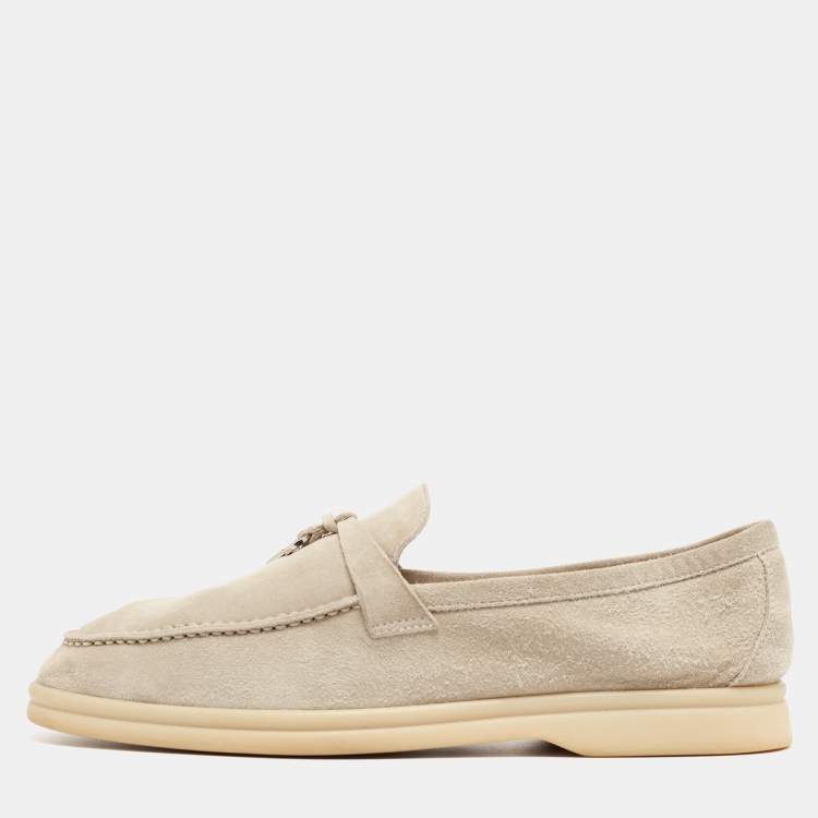Pre Owned Loro Piana Light Grey Suede Summer Charms Walk Loafers Size 39