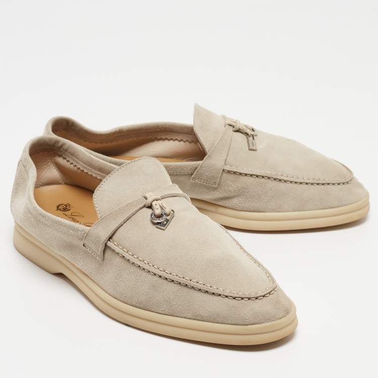 Pre Owned Loro Piana Light Grey Suede Summer Charms Walk Loafers Size 39