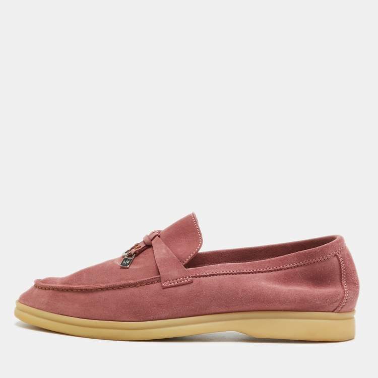 Pre Owned Loro Piana Pink Suede Summer Charms Walk  Loafers Size 38