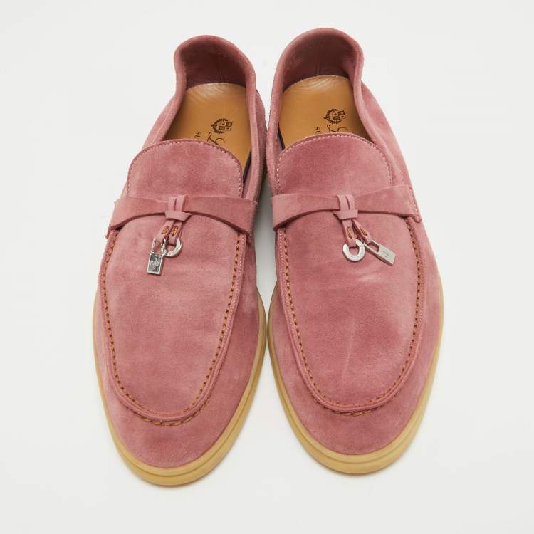 Pre Owned Loro Piana Pink Suede Summer Charms Walk  Loafers Size 38