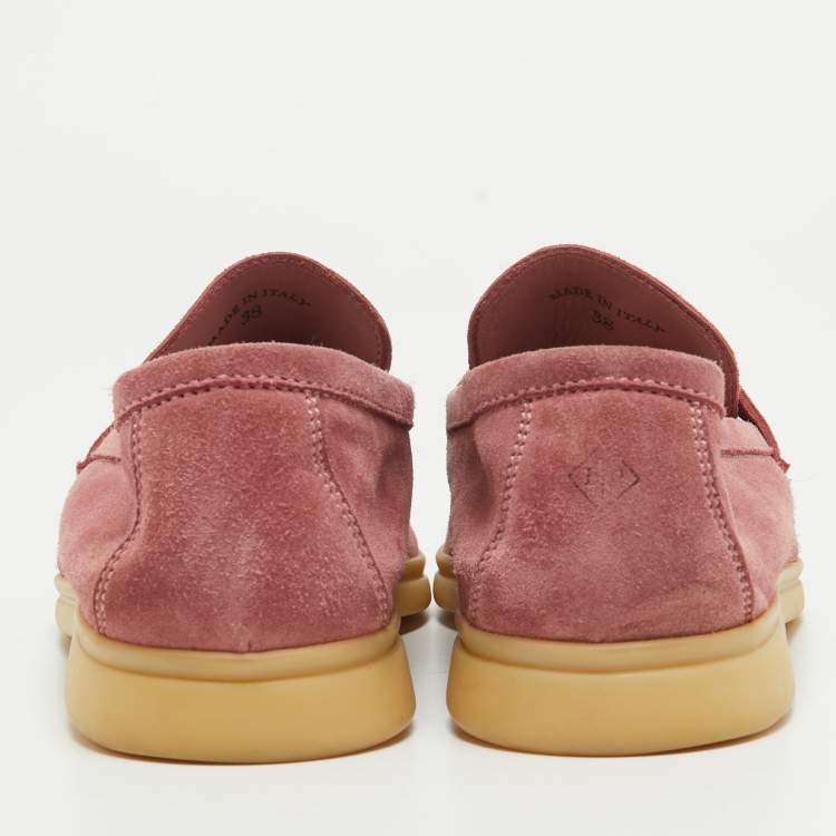 Pre Owned Loro Piana Pink Suede Summer Charms Walk  Loafers Size 38