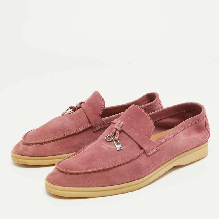 Pre Owned Loro Piana Pink Suede Summer Charms Walk  Loafers Size 38