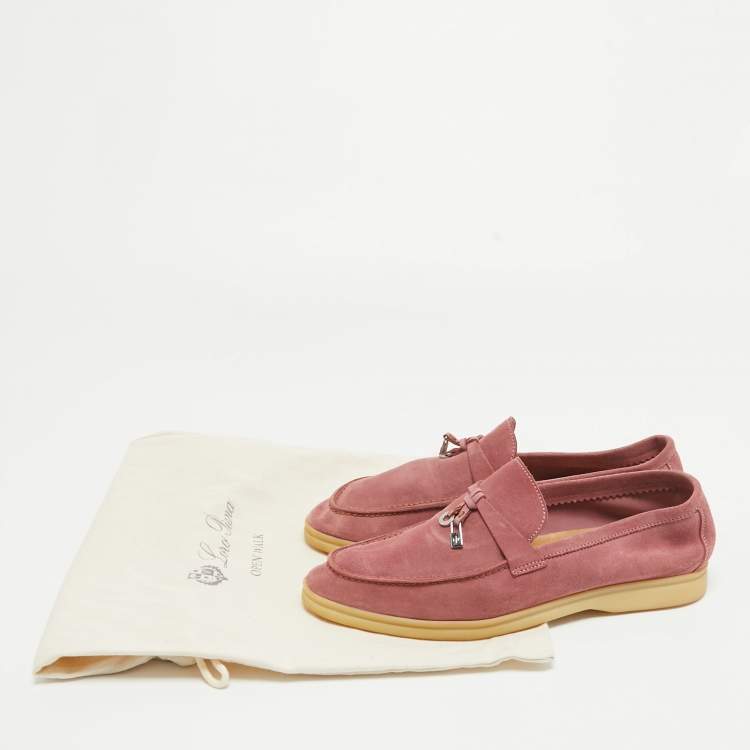 Pre Owned Loro Piana Pink Suede Summer Charms Walk  Loafers Size 38