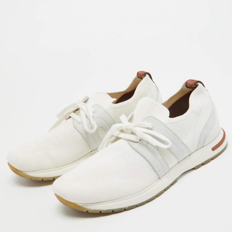 Pre Owned Loro Piana White/Grey Knit Fabric 360 Flexy Walker Sneakers Size 38.5