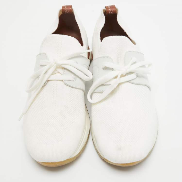 Pre Owned Loro Piana White/Grey Knit Fabric 360 Flexy Walker Sneakers Size 38.5
