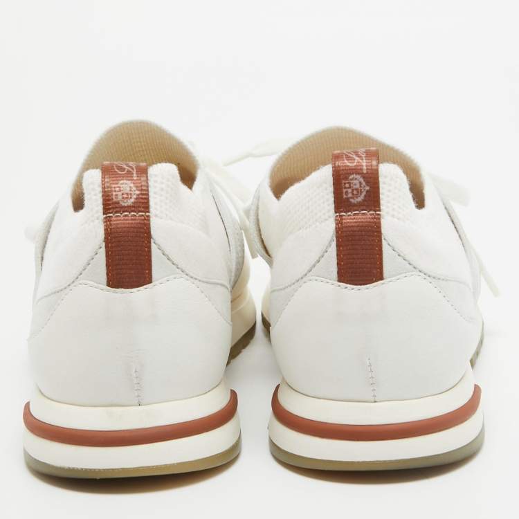Pre Owned Loro Piana White/Grey Knit Fabric 360 Flexy Walker Sneakers Size 38.5