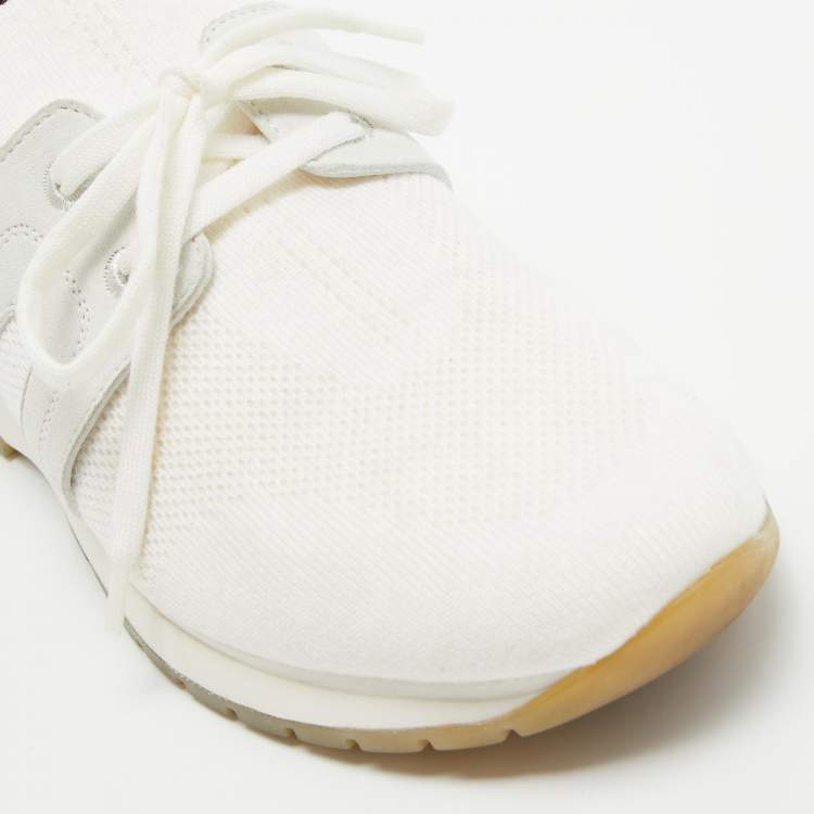Pre Owned Loro Piana White/Grey Knit Fabric 360 Flexy Walker Sneakers Size 38.5
