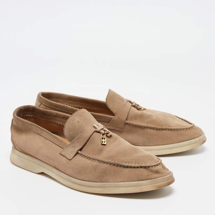 Pre Owned Loro Piana Beige Suede Summer Charms Walk Loafers Size 39.5