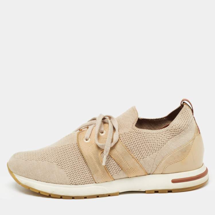 Pre Owned Loro Piana Beige Fabric 360 LP Flexy Walk Low Top Sneakers Size 38