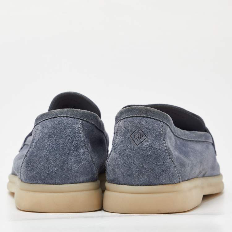 Pre Owned Loro Piana Blue Suede Summer Charms Walk Slip On Loafers Size 38