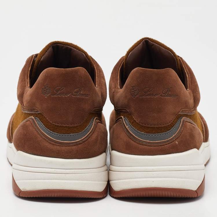 Pre Owned Loro Piana Brown Nubuck Leather and Wool Newport Lace Up Sneakers Size 41