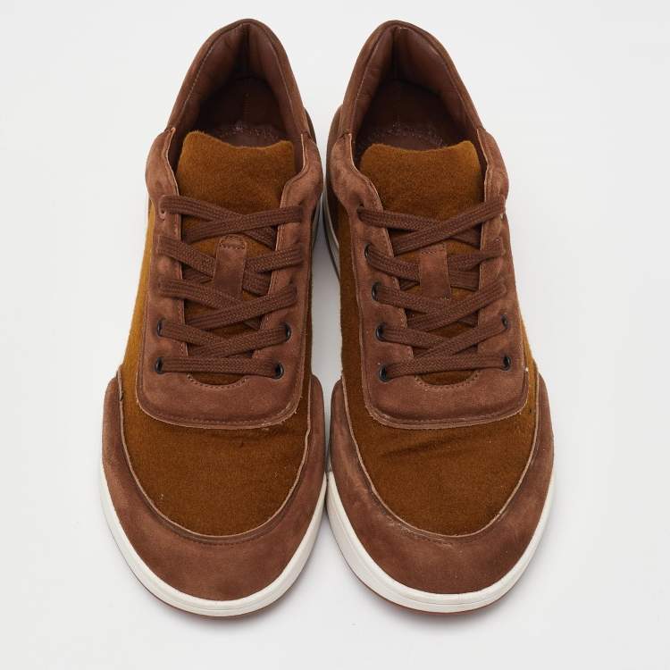 Pre Owned Loro Piana Brown Nubuck Leather and Wool Newport Lace Up Sneakers Size 41