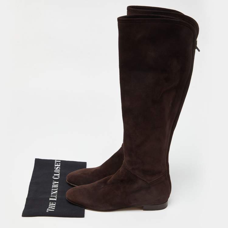 Pre Owned Loro Piana Brown Suede Knee Length Boots Size 39