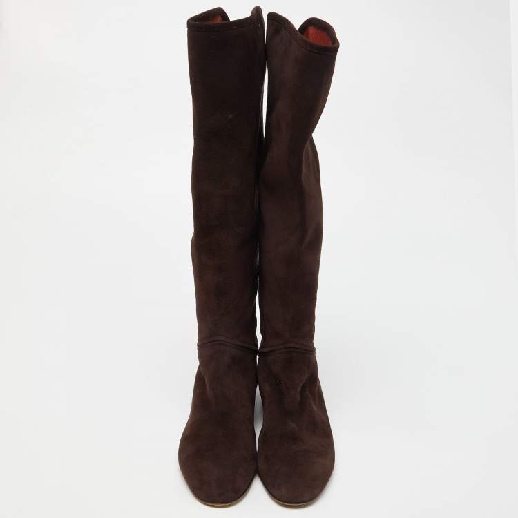 Pre Owned Loro Piana Brown Suede Knee Length Boots Size 39