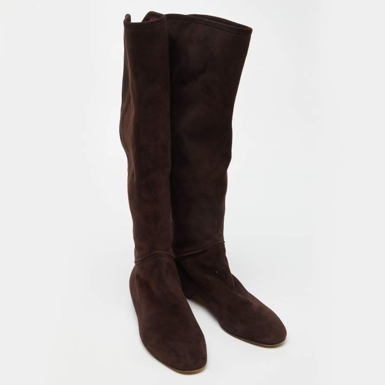 Pre Owned Loro Piana Brown Suede Knee Length Boots Size 39