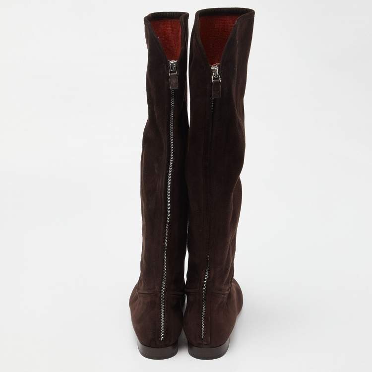 Pre Owned Loro Piana Brown Suede Knee Length Boots Size 39