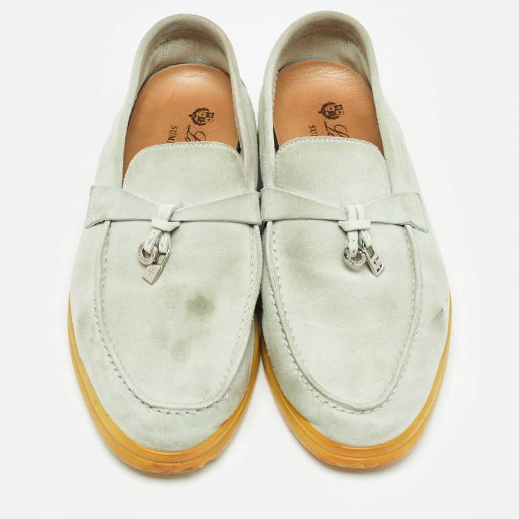Pre Owned Loro Piana Mint Green Suede Summer Charms Walk Loafers Size 37