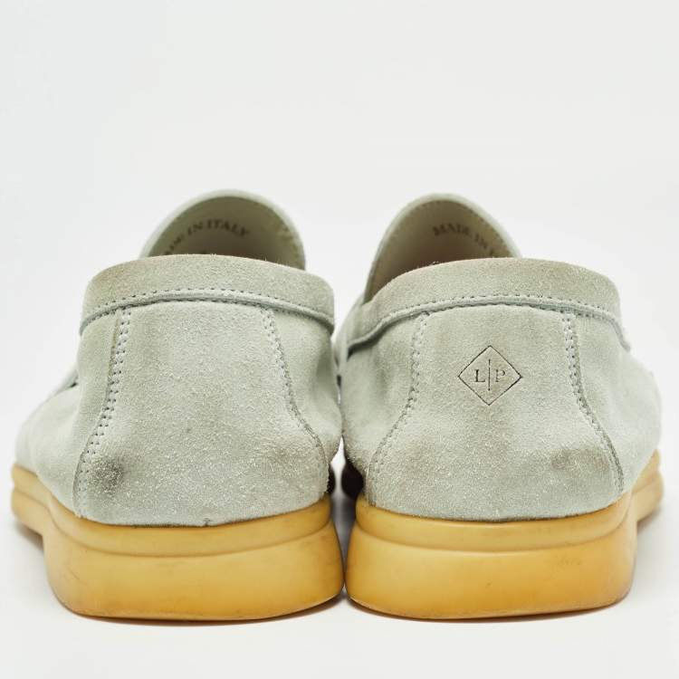 Pre Owned Loro Piana Mint Green Suede Summer Charms Walk Loafers Size 37