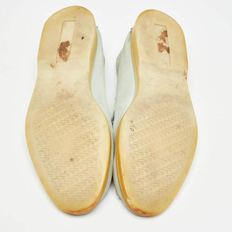 Pre Owned Loro Piana Mint Green Suede Summer Charms Walk Loafers Size 37