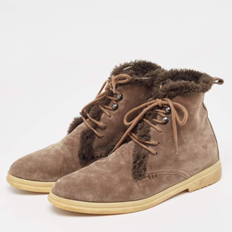 Pre Owned Loro Piana Brown Suede Ankle Boots Size 37.5