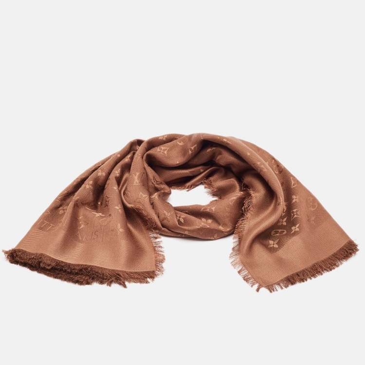 Pre Owned Louis Vuitton Brown Monogram Silk Blend Classic Shawl 