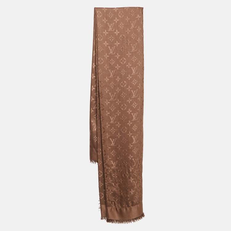 Pre Owned Louis Vuitton Brown Monogram Silk Blend Classic Shawl 
