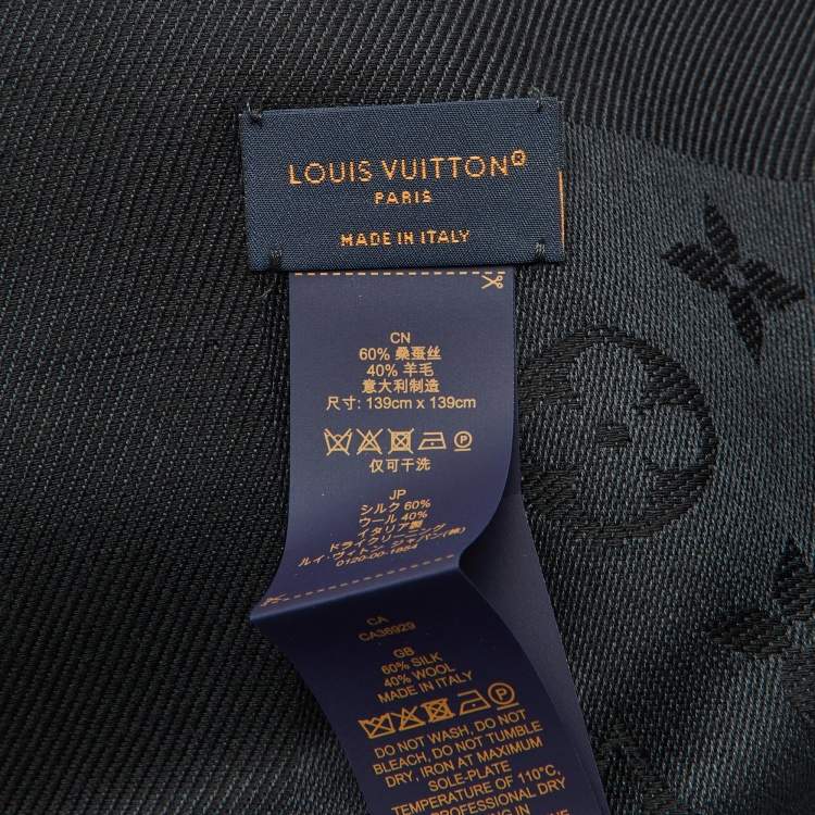 Pre Owned Louis Vuitton Black Silk & Wool Classique Monogram Shawl