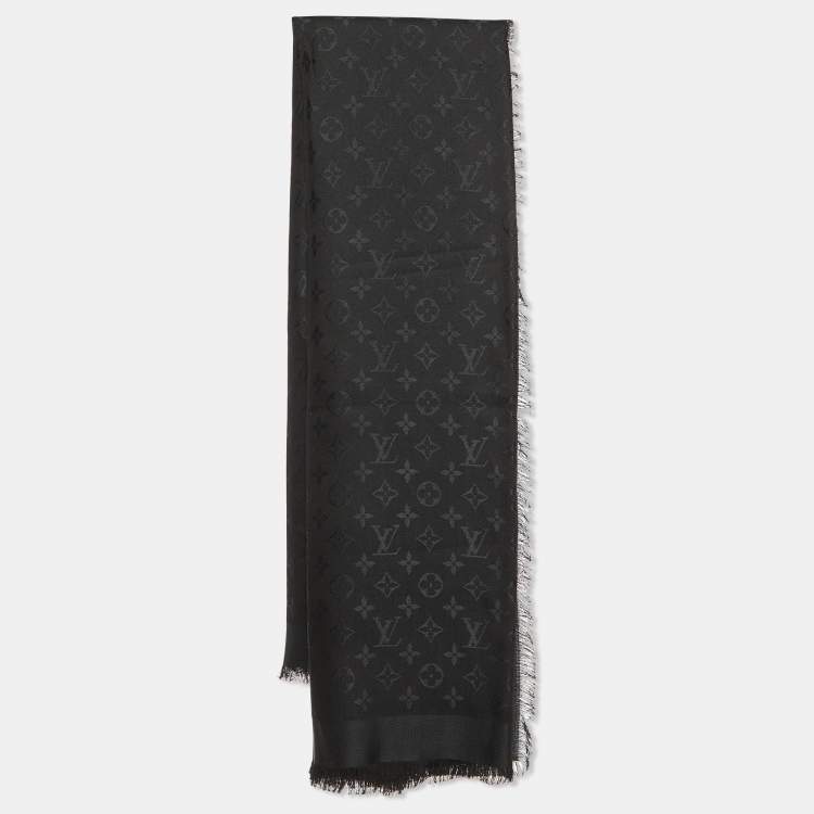 Pre Owned Louis Vuitton Black Silk & Wool Classique Monogram Shawl
