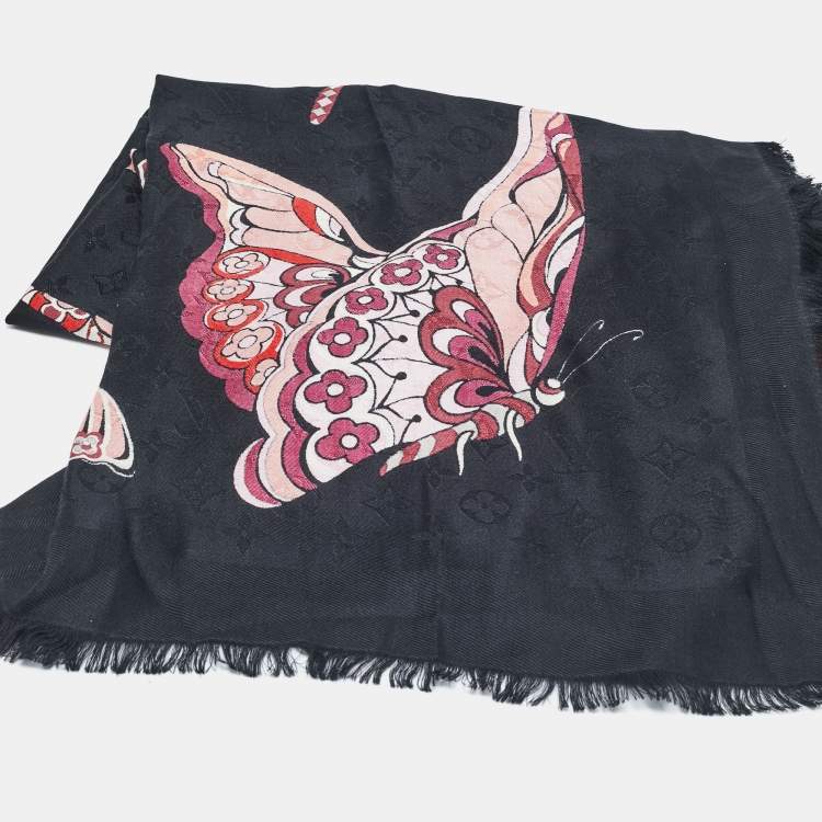 Pre Owned Louis Vuitton Black Silk Blend World Of Love Monogram Shawl