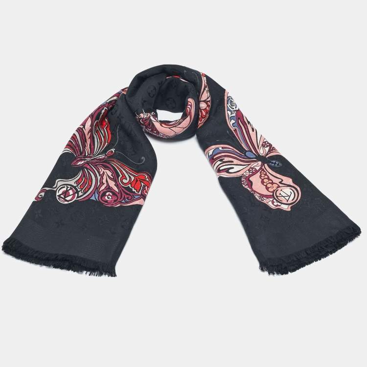 Pre Owned Louis Vuitton Black Silk Blend World Of Love Monogram Shawl