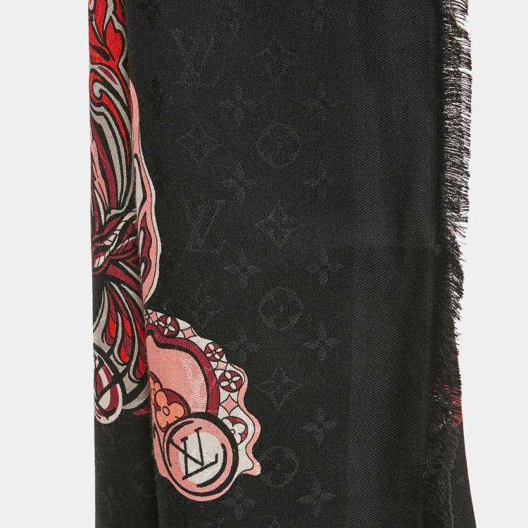 Pre Owned Louis Vuitton Black Silk Blend World Of Love Monogram Shawl