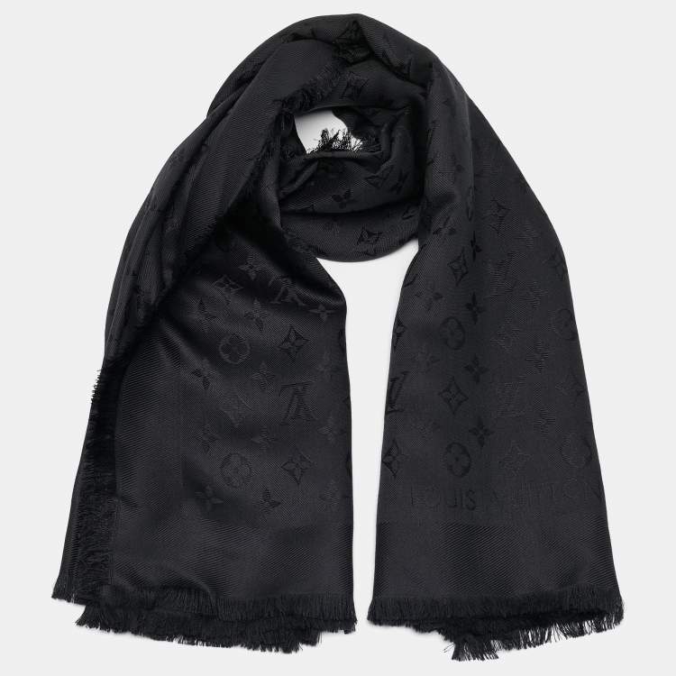 Pre Owned Louis Vuitton Black Silk Blend Classique Monogram Scarf 