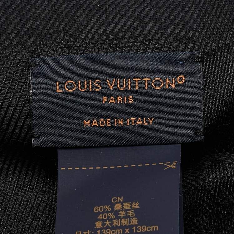 Pre Owned Louis Vuitton Black Silk Blend Classique Monogram Scarf 