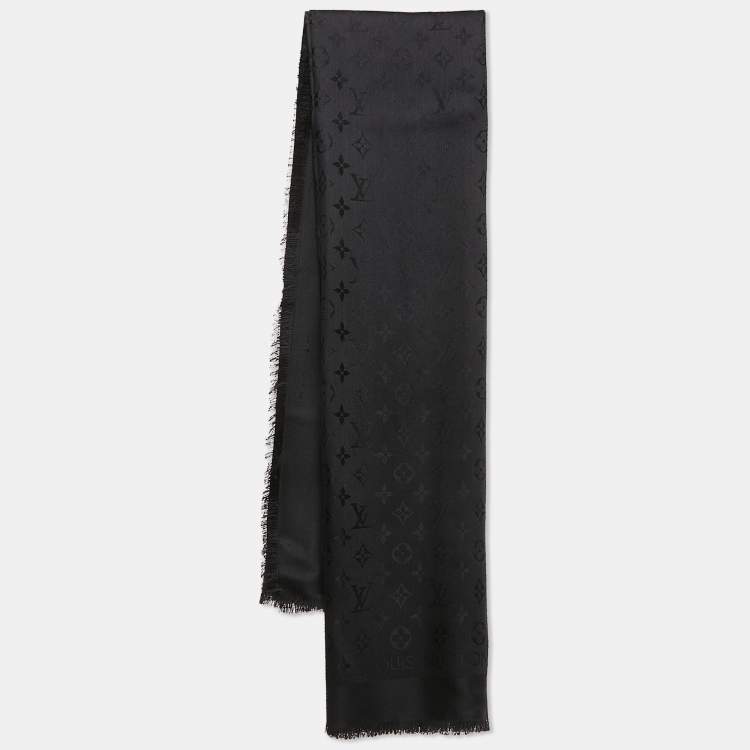 Pre Owned Louis Vuitton Black Silk Blend Classique Monogram Scarf 