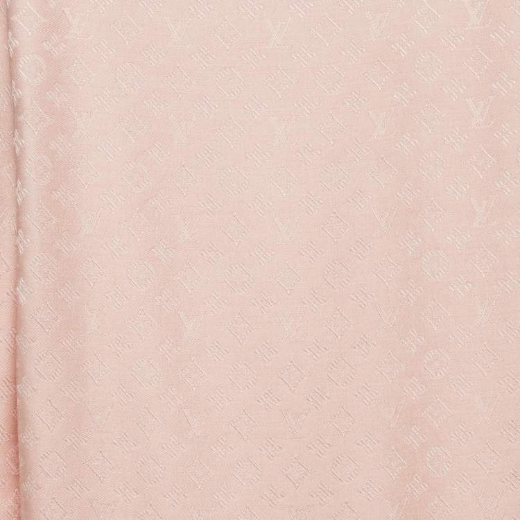 Pre Owned Louis Vuitton Rose Poudre Monogram Silk and Wool Evermore Shawl 