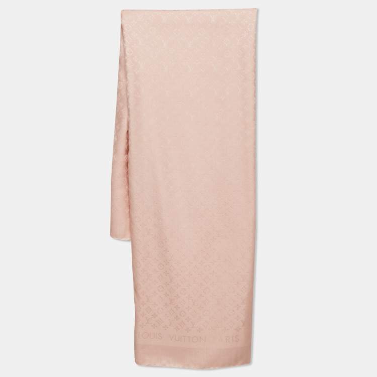 Pre Owned Louis Vuitton Rose Poudre Monogram Silk and Wool Evermore Shawl 