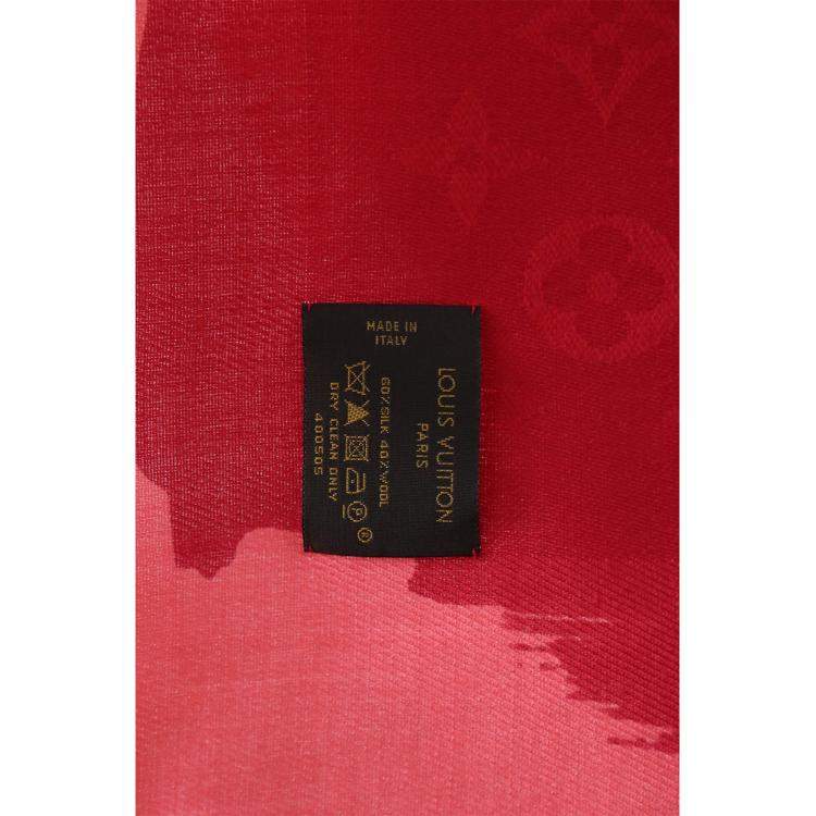 Pre Owned Louis Vuitton Red Silk Wool Monogram Scarf
