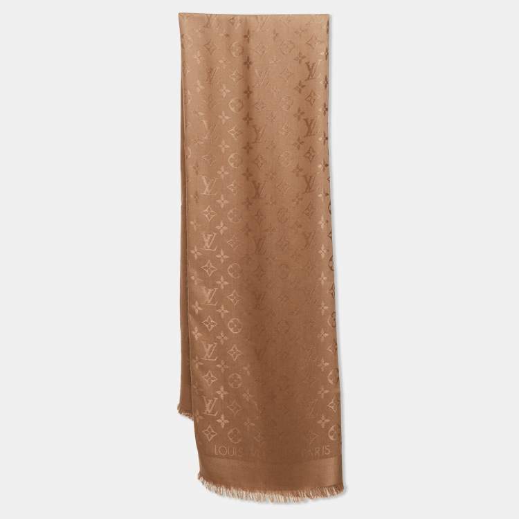 Pre Owned Louis Vuitton Cappuccino Silk & Wool Monogram Shawl 