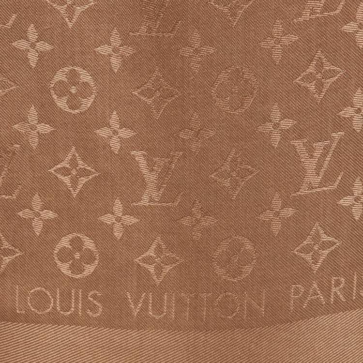 Pre Owned Louis Vuitton Cappuccino Silk & Wool Monogram Shawl 