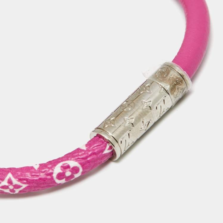 Pre Owned Louis Vuitton Daily COnfidential Pink Leather Silver Tone Bracelet