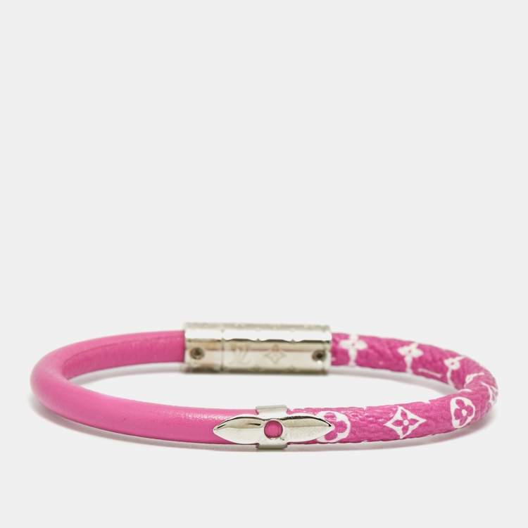 Pre Owned Louis Vuitton Daily COnfidential Pink Leather Silver Tone Bracelet