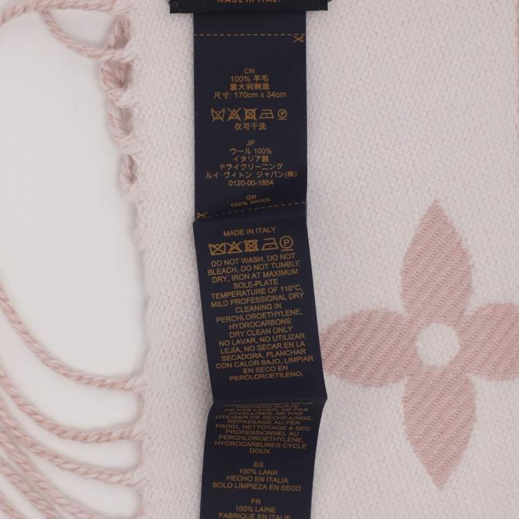 Pre Owned Louis Vuitton Pink/Off White Monogram Wool Scarf