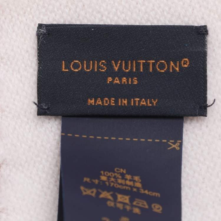 Pre Owned Louis Vuitton Pink/Off White Monogram Wool Scarf