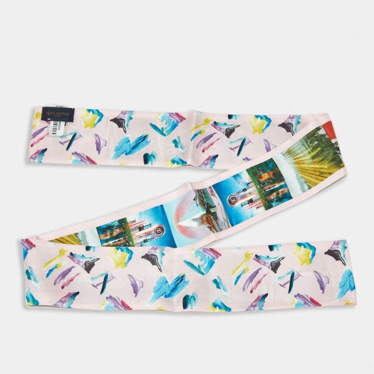 Pre Owned Louis Vuitton Pink Splash Limited Edition Rose de Nicolas Ghesquière Silk Bandeau Scarf