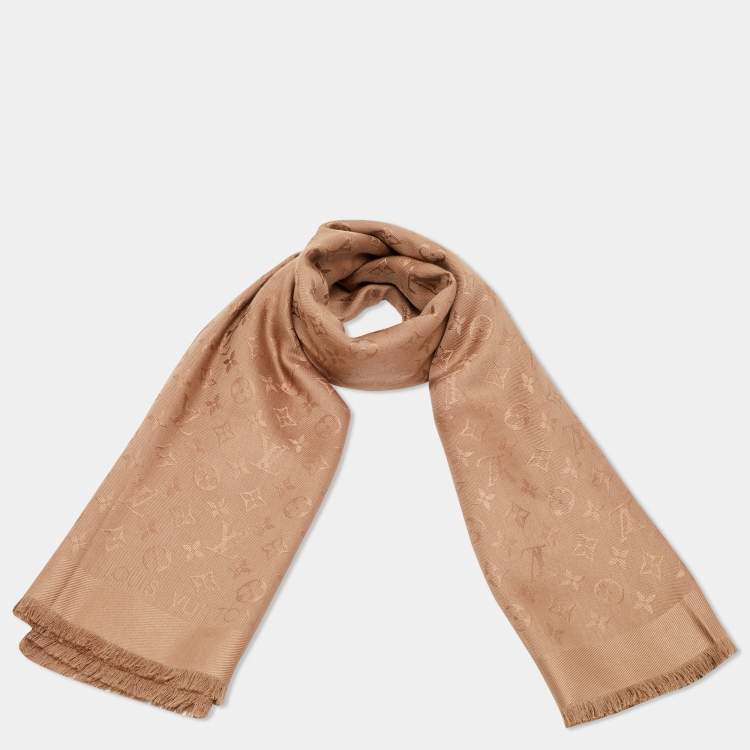 Pre Owned Louis Vuitton Cappuccino Silk Classic Monogram Shawl