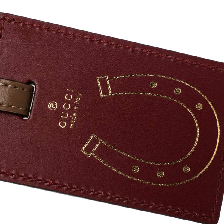 Pre Owned Gucci Maroon/Brown Leather Luggage Tag