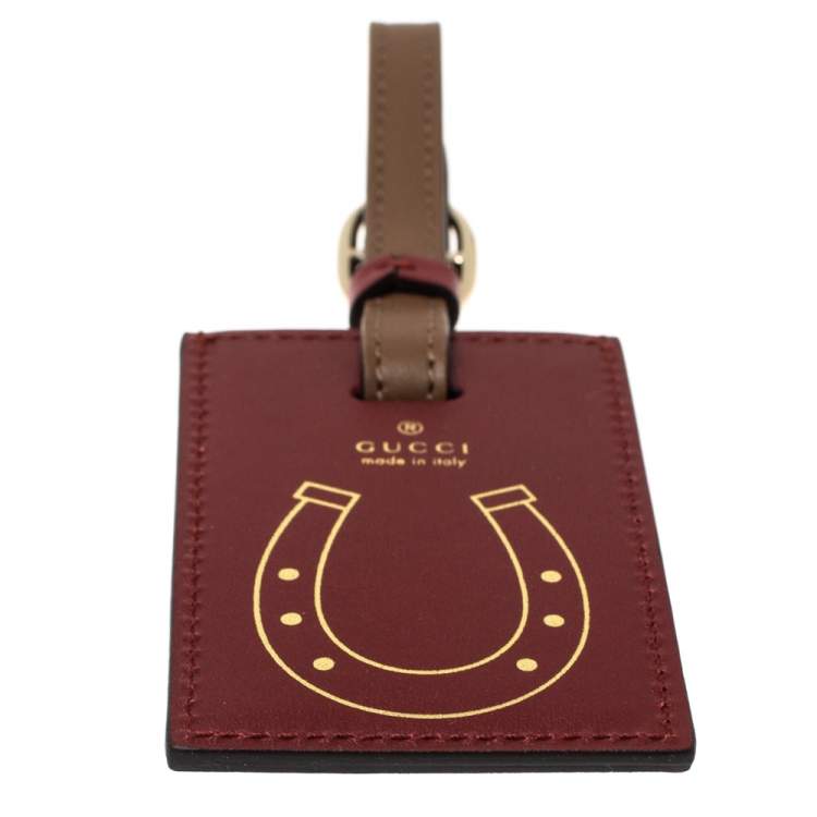 Pre Owned Gucci Maroon/Brown Leather Luggage Tag
