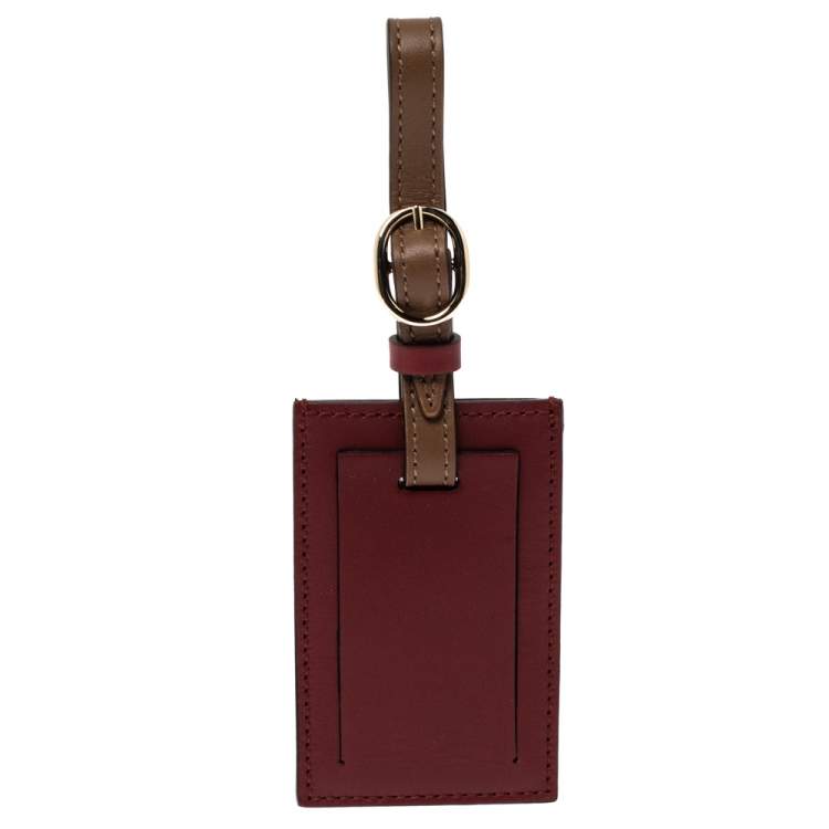 Pre Owned Gucci Maroon/Brown Leather Luggage Tag