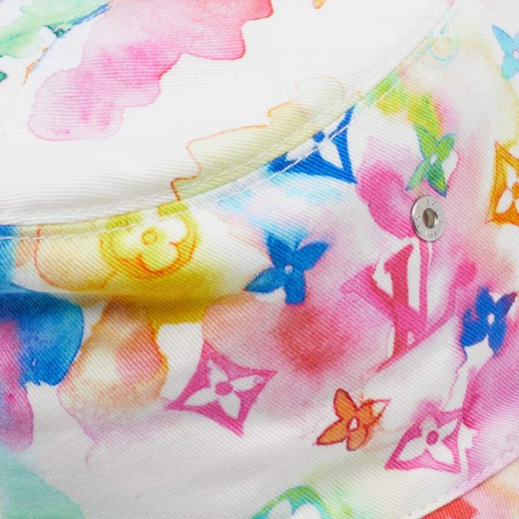 Pre Owned Louis Vuitton Multicolor Monogram Watercolor Cotton Reversible Bucket Hat Size 58
