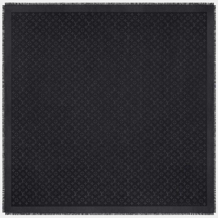 Pre Owned Louis Vuitton Charcoal Grey Monogram Silk and Wool Shawl